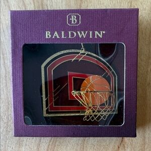 Baldwin Brass  Gold and Orange Basketball with Backboard Ornament